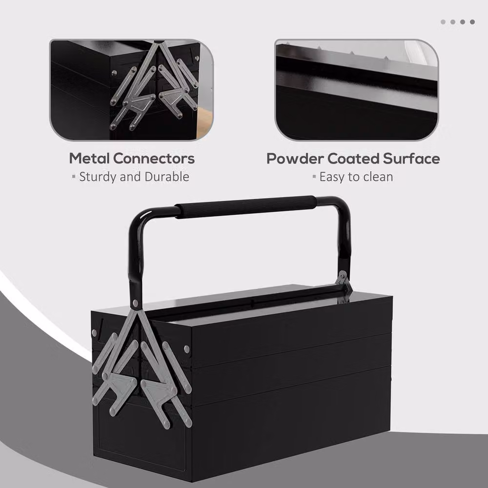 STILVORA Steel Tool Box with 5 Trays, Black – 7