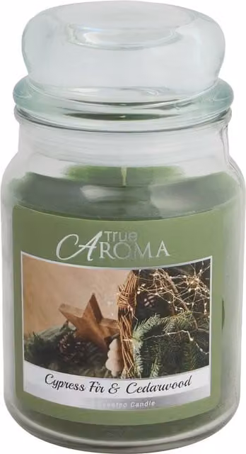 True Aroma Scented Large Mason Jar Candle in Cypress Fir and Cedarwood with Green Woody Notes