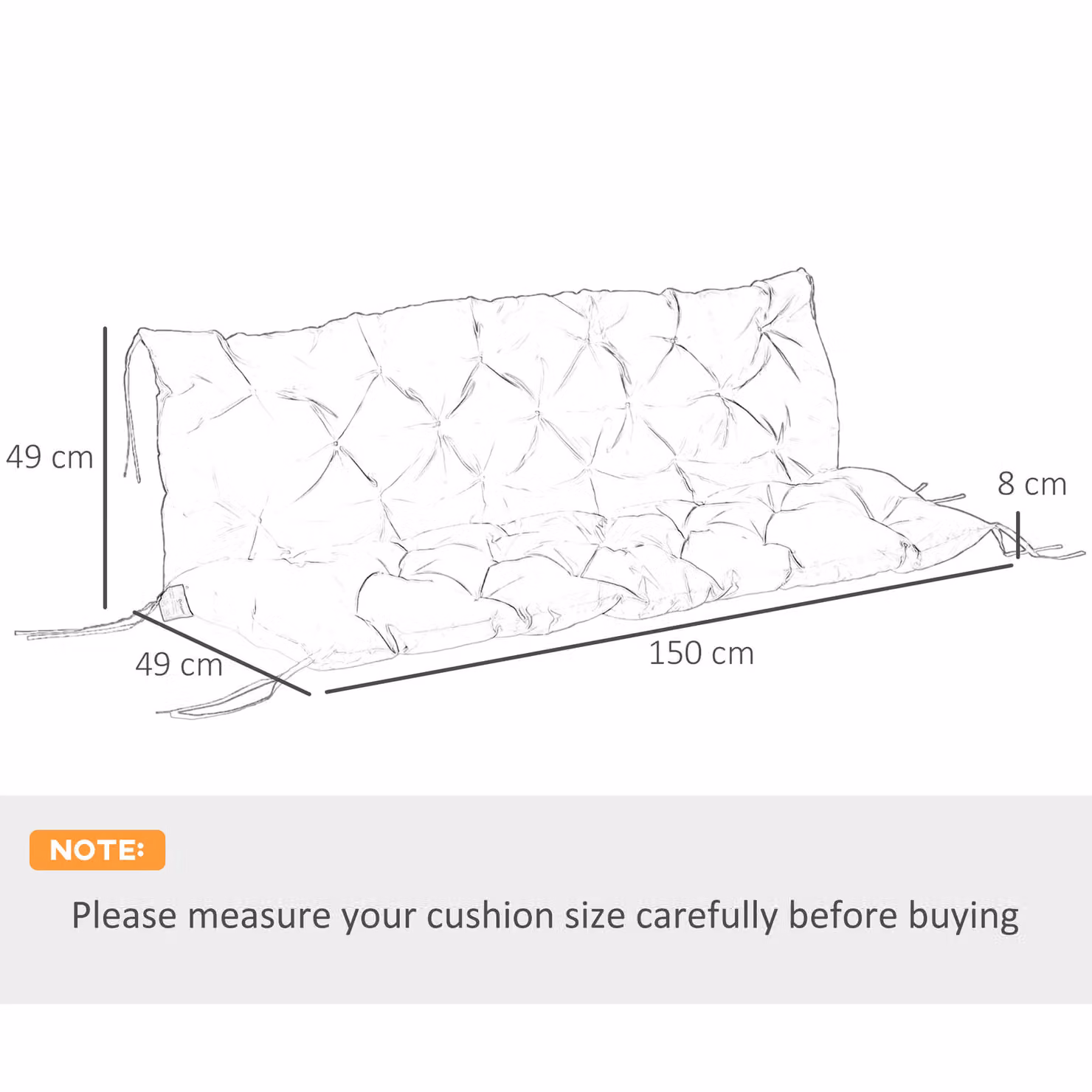 Outsunny Three-Seater Rectangular Bench Cushion in Beige Polyester with Water-Repellent Ties – 3