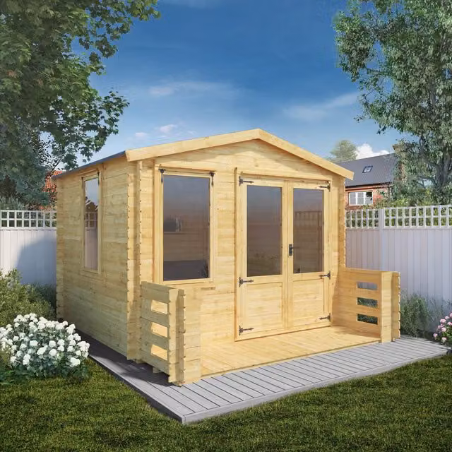 Waltons Brown 19mm Log Cabin with Veranda and Gable Roof