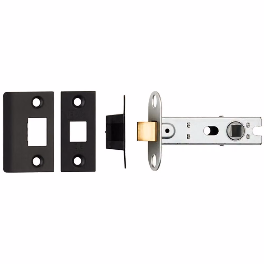 Loops Matt Black Curved Round Lever Door Handle and Latch Pack with Slim Curved Backplate – 2