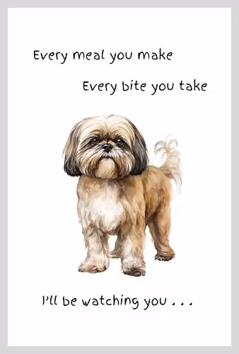 Animal Crackers Shih Tzu Funny Dog Tea Towel in White and Grey Cotton, 66 cm – 3