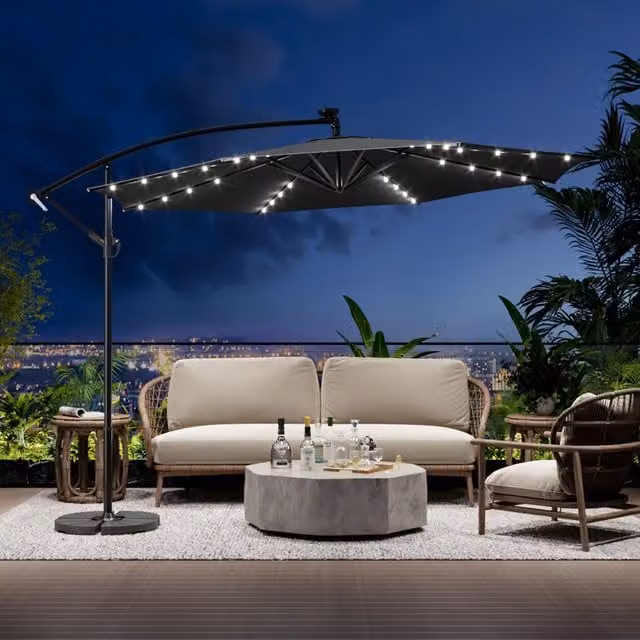 Breeins 32 LED Lights Parasol with Fillable Base in Anthracite Grey