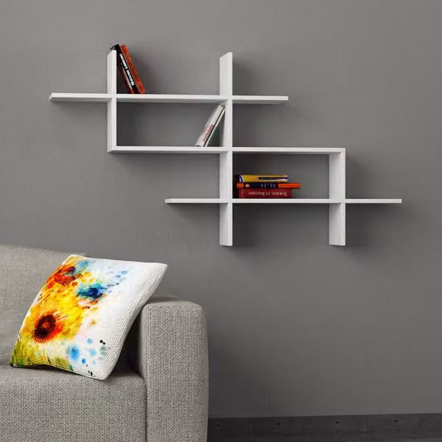 Decortie Halic Modern Wall Mounted Bookcase Display Unit, White, W/D/H: 150 x 22 x 82 cm