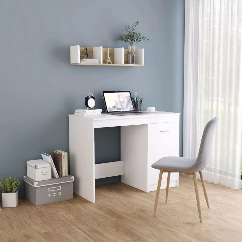 Berkfield Home White Modern Writing Desk in Engineered Wood W/D/H: 100 x 50 x 76 cm – 2