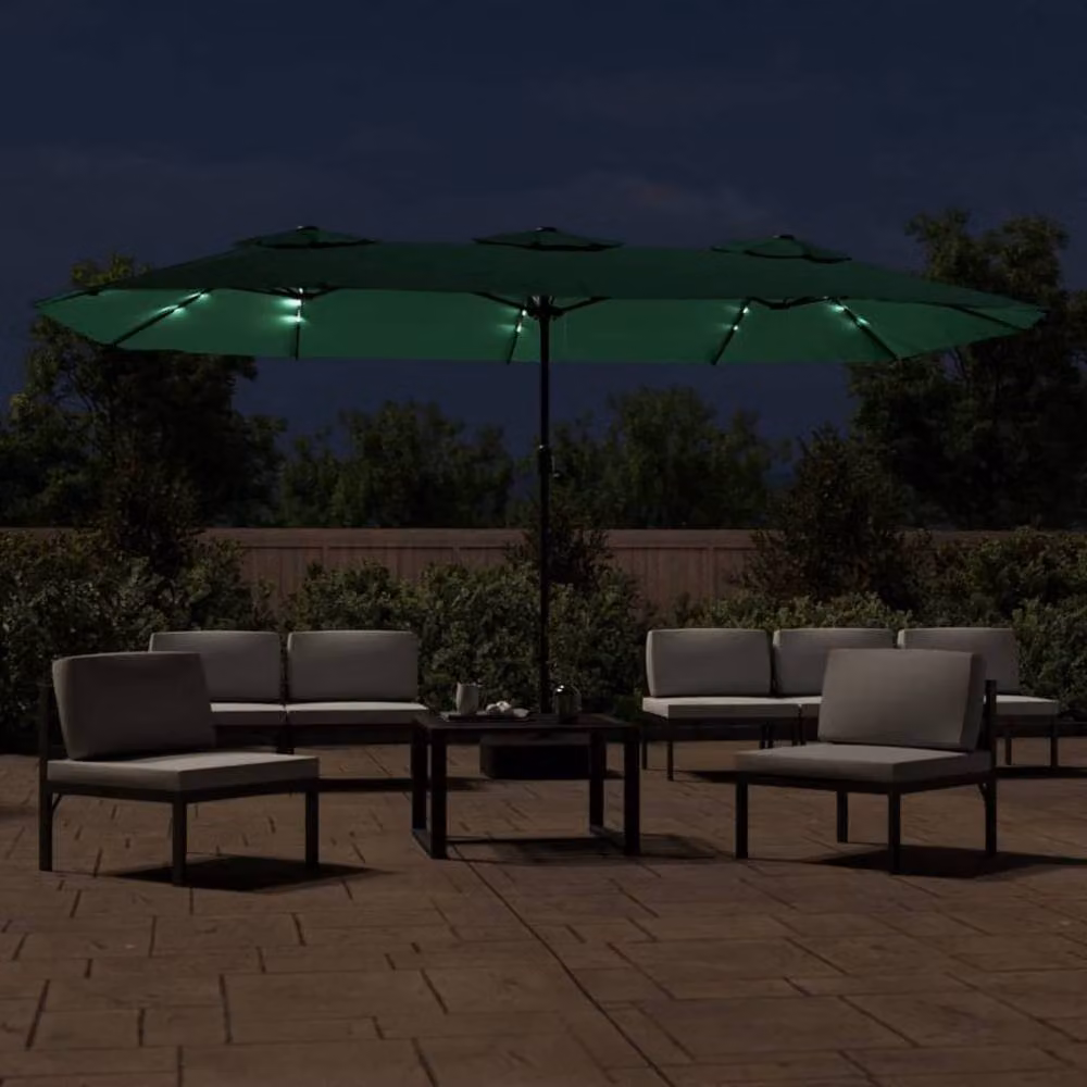 Berkfield Home Double-Head Cantilever Parasol with LEDs, Green, W: 449 cm, H: 245 cm – 3