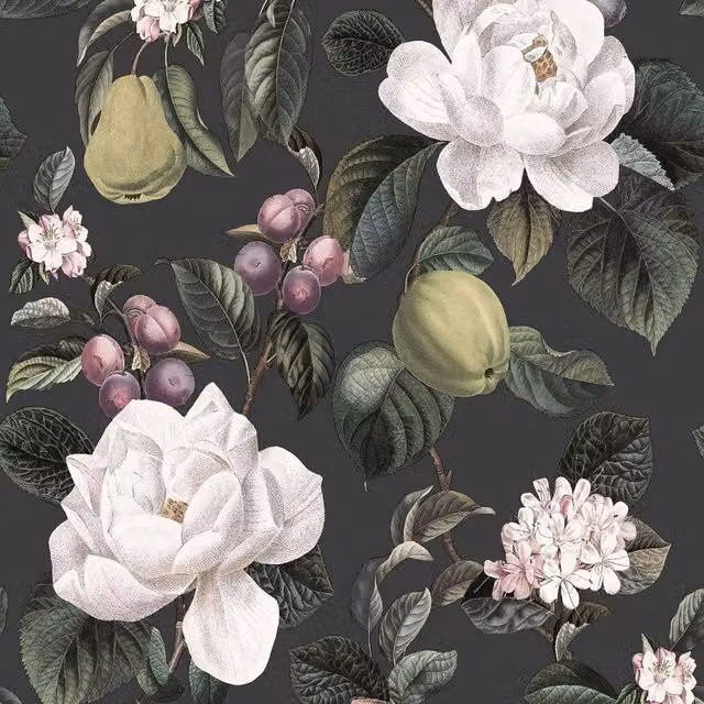 Holden Décor Pyrus Floral Botanical Wallpaper in Charcoal Grey and Anthracite – 1