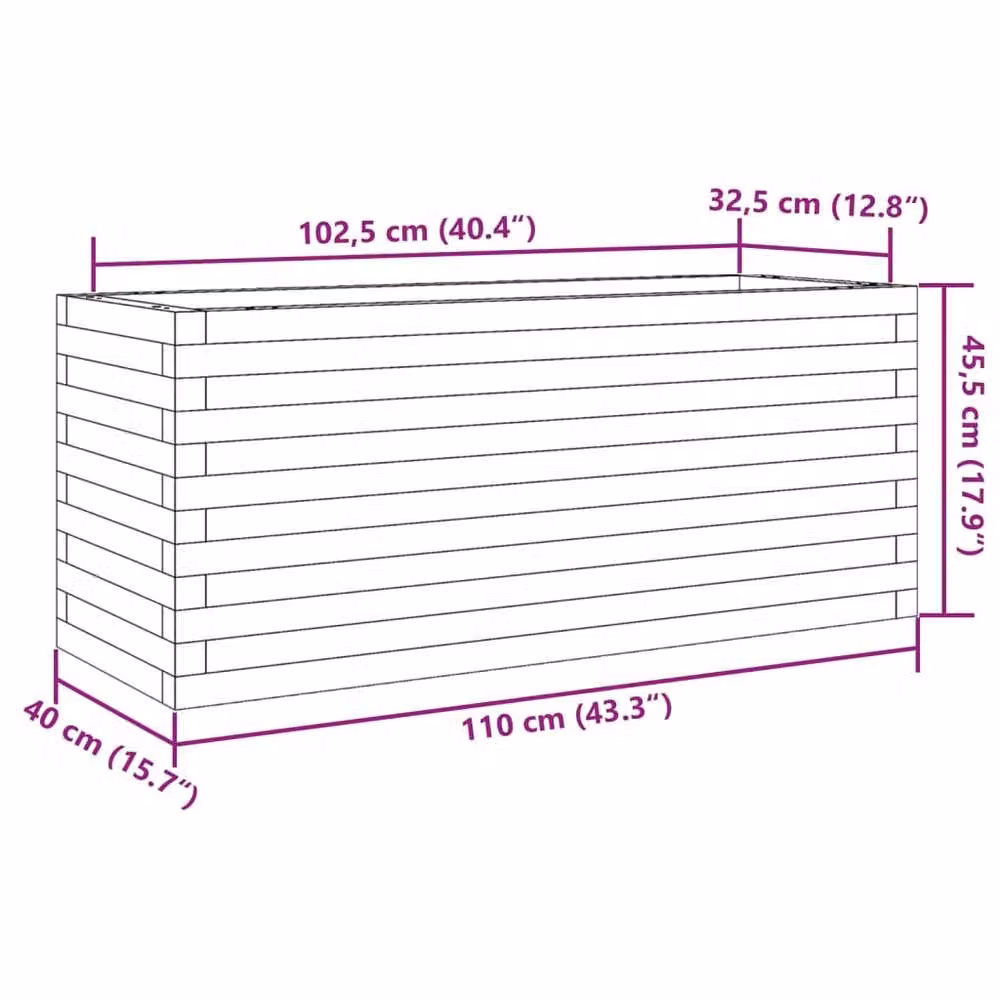 Berkfield Home Decorative Garden Planter in Brown Solid Wood, W: 110 cm, D: 40 cm, H: 45.5 cm – 2