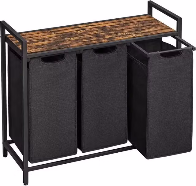 FORGEVIO 3-Bag Pull-Out Removable Sorter Laundry Hamper in Black, W/D/H: 40 x 42.5 x 92.5 cm