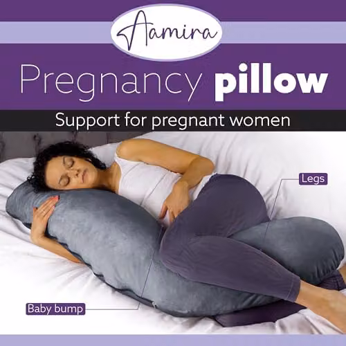 Aamira L Shaped Pregnancy Maternity Pillow with Memory Foam and Velvet Cover, Dark Grey, W/D/H: 145 x 25 x 25 cm – 2