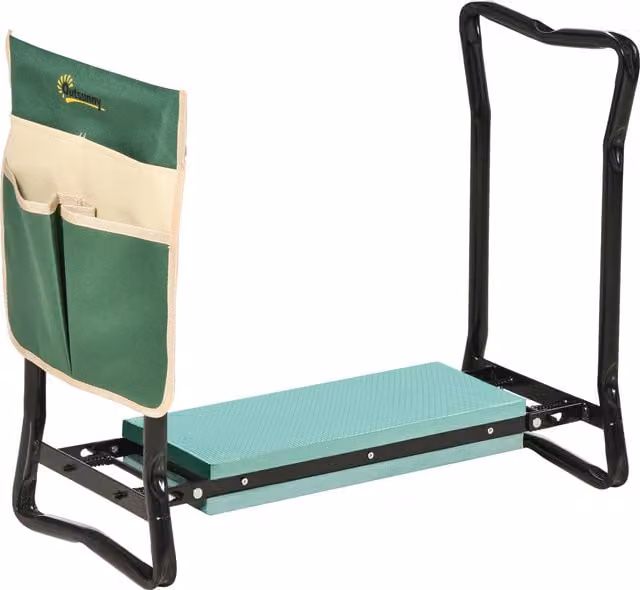 Outsunny Foldable Steel Frame Garden Kneeler Seat with Foam Pad and Tool Bag in Green