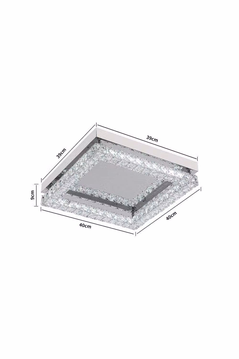 H&O Direct Modern Square Crystal Ceiling Light in Silver and Transparent – 3