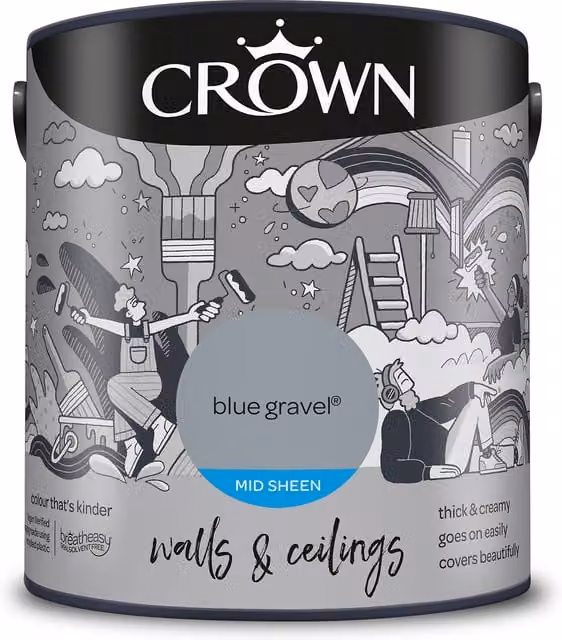 Crown Blue Gravel Mid Sheen Emulsion Walls and Ceilings Paint, 2.5l