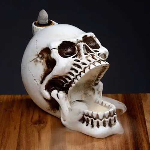 KDMD Skull Backflow Incense Burner in White and Multicolour