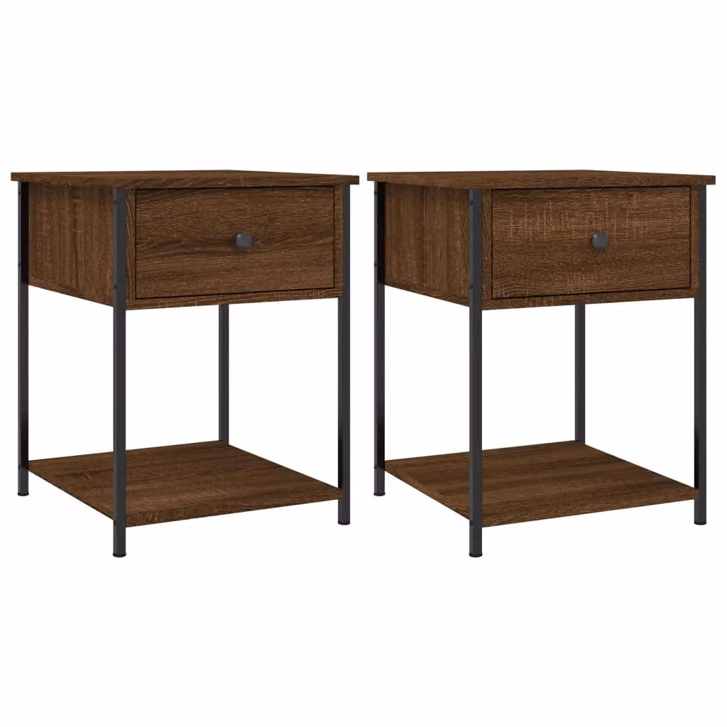 Berkfield Home Set of 2 Bedside Tables in Brown Oak, W/D/H: 44 x 45 x 58 cm – 2