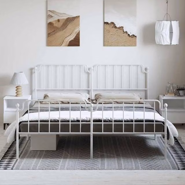 Berkfield Home Metal Bed Frame with Headboard and Footboard in White, W/D/H: 187 x 102 x 187 cm