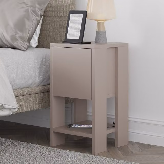 Decortie Ema Compact 1-Drawer Bedside Cabinet in Dark Brown and Grey – 1