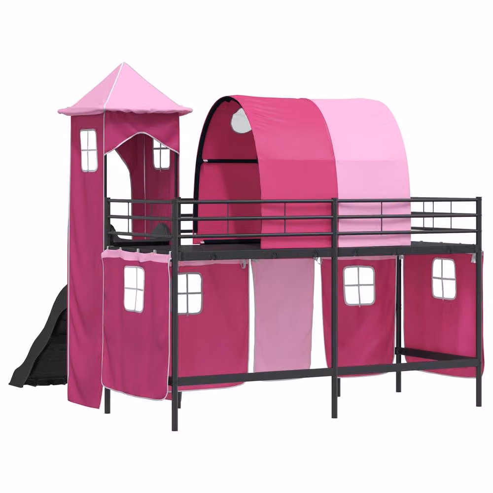 Berkfield Home Kids' Metal Loft Bed Frame in Black and Pink, W: 75 cm, L: 190 cm – 4