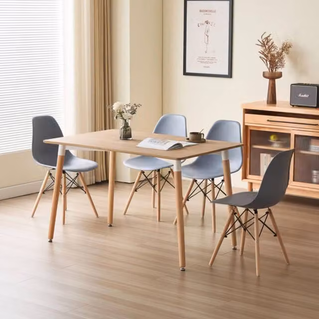 Comfy Living Ltd 5 Piece Dining Set with Oak Wooden Rectangular Table and 4 Grey Chairs with Metal Detailing – 1