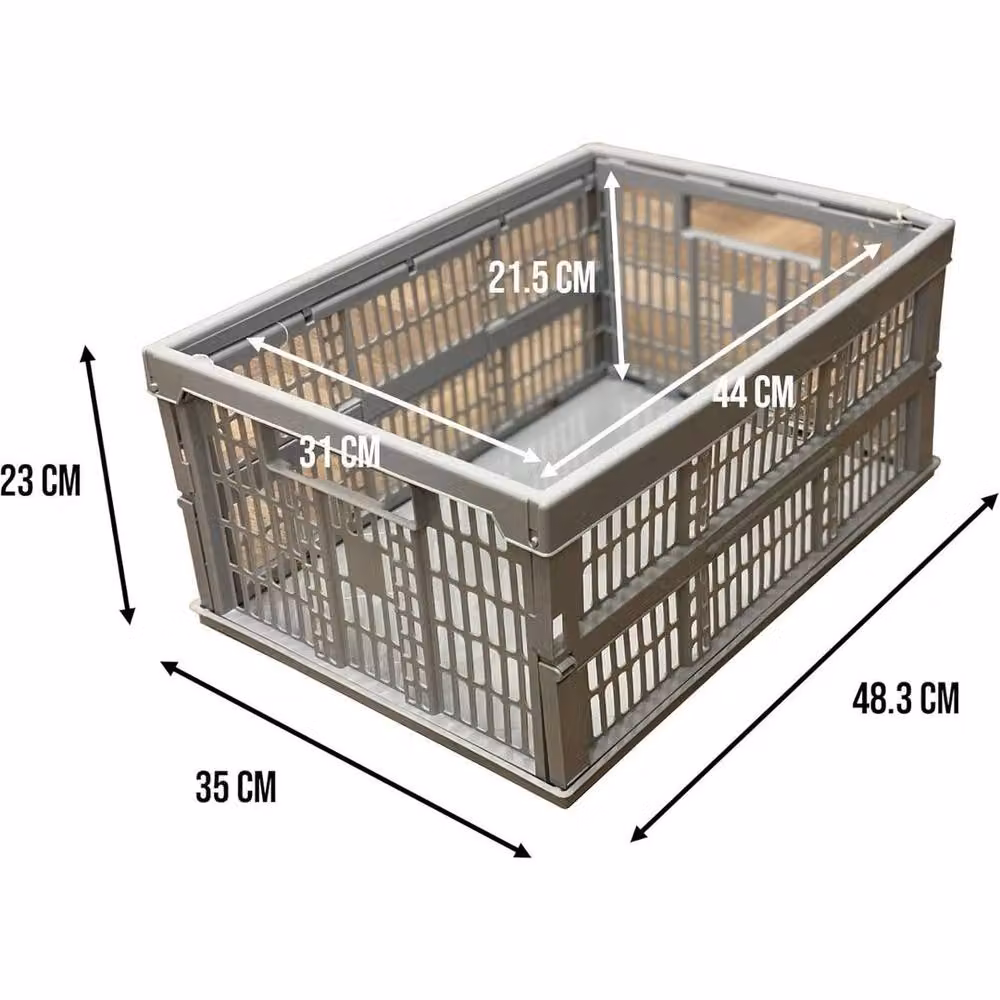 PAWNORA Grey Foldable Plastic Storage Crate with Handles – 2