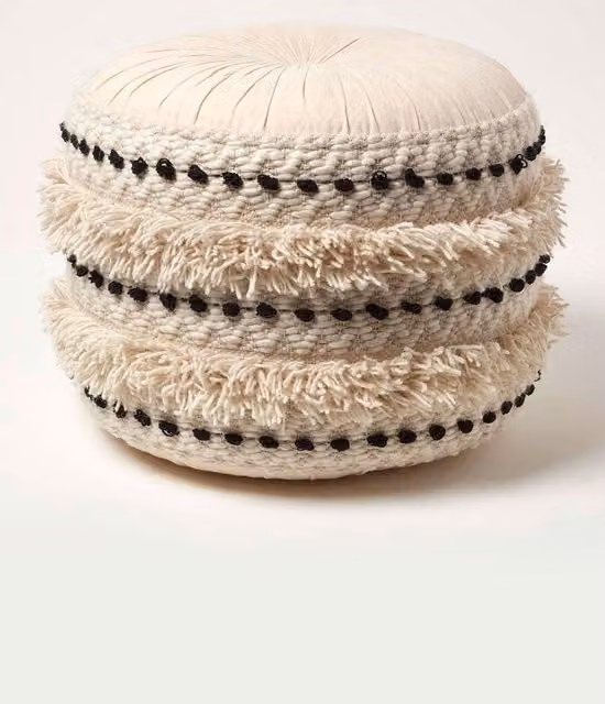 Homescapes Sahara Macrame Tufted Boho Cotton Pouffe in Natural