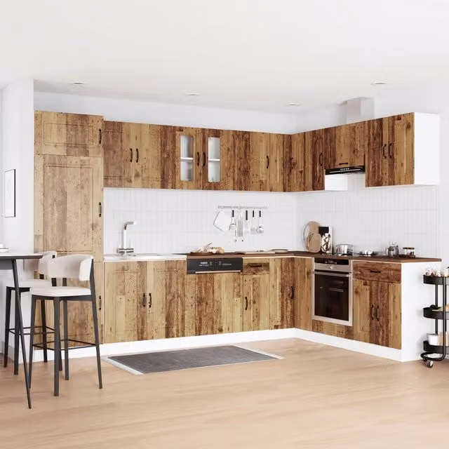 Berkfield Home Kalmar Kitchen Sink Cabinet with Double Basins in Brown Old Wood – 1