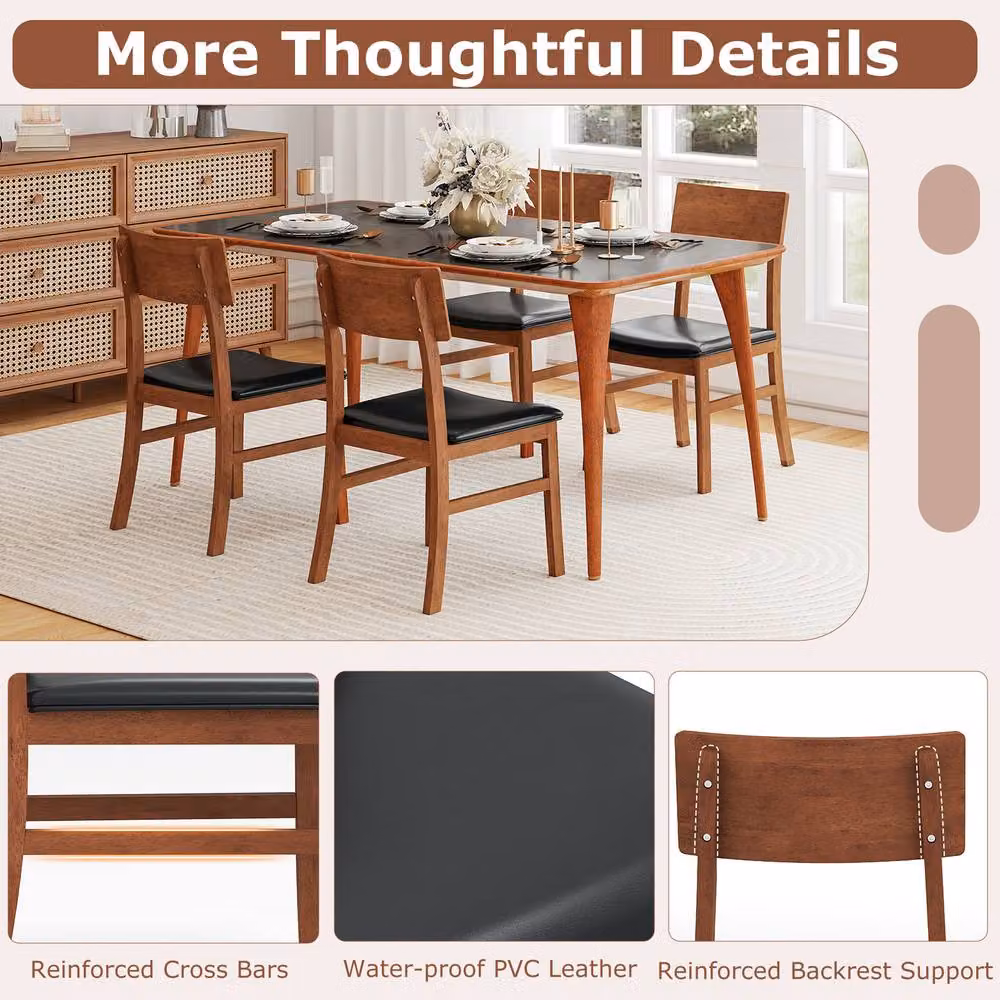 Costway Set of 2 Modern Wooden Dining Chairs with Black Upholstered Seats – 4
