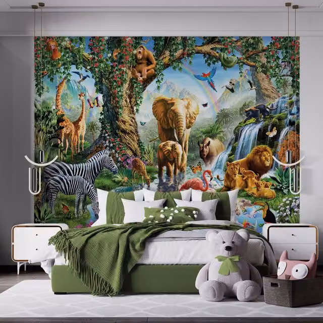 Walltastic Jungle Lake Wall Mural in Multicolour and Green