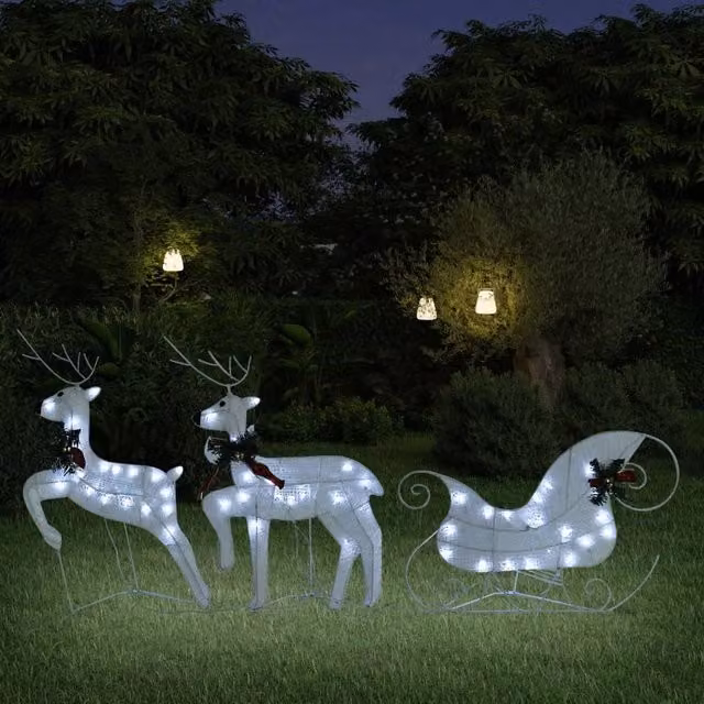 Berkfield Home Reindeer and Sleigh Christmas Decoration with 60 White LEDs for Outdoor Use – 1