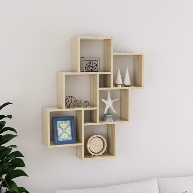 Berkfield Home Wall Cube Shelf in Sonoma Oak, Brown, W: 78 cm, D: 15 cm, H: 93 cm – 1