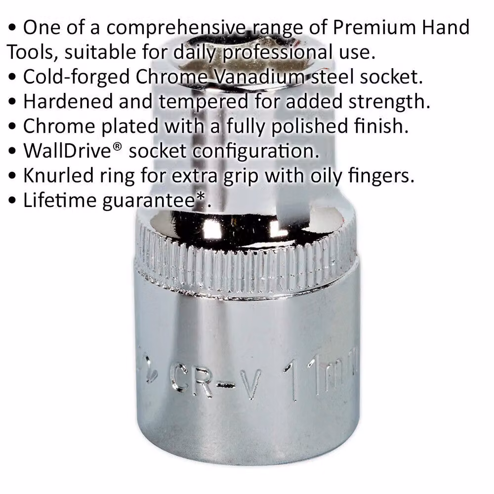 Loops 11mm Forged Steel Drive Socket 1/2 inch Square Drive in Silver Chrome Vanadium – 2