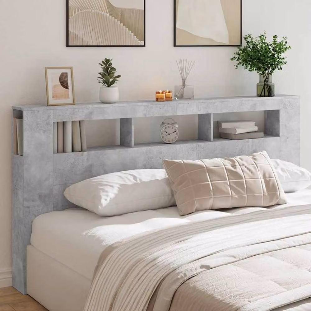 Berkfield Home LED Headboard in Concrete Grey, Engineered Wood, Width: 200 cm – 2