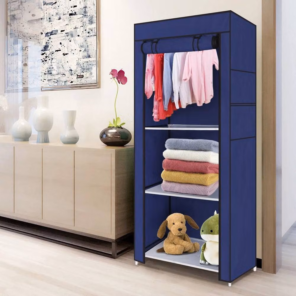 NESTLUNE Blue Single Canvas Bedroom Wardrobe with Roll Shutter W/D/H: 100 x 60 x 100 cm – 3