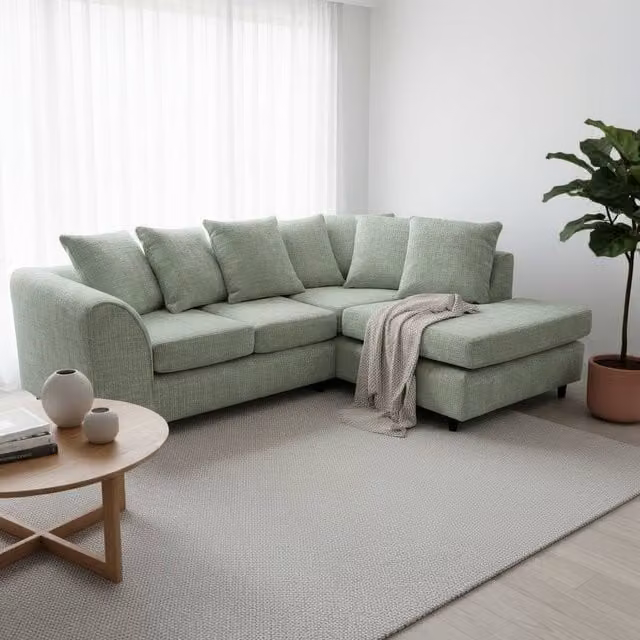 Abakus Direct Jumbo Chenille L-Shaped Corner Sofa with Chaise Extension, Right Hand Facing, Green, W/D/H: 212 x 164 x 80 cm – 1