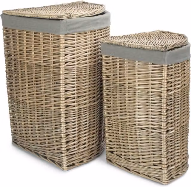 Red Hamper Antique Wash Corner Linen Basket with Grey Sage Cotton Lining and Handles, Grey