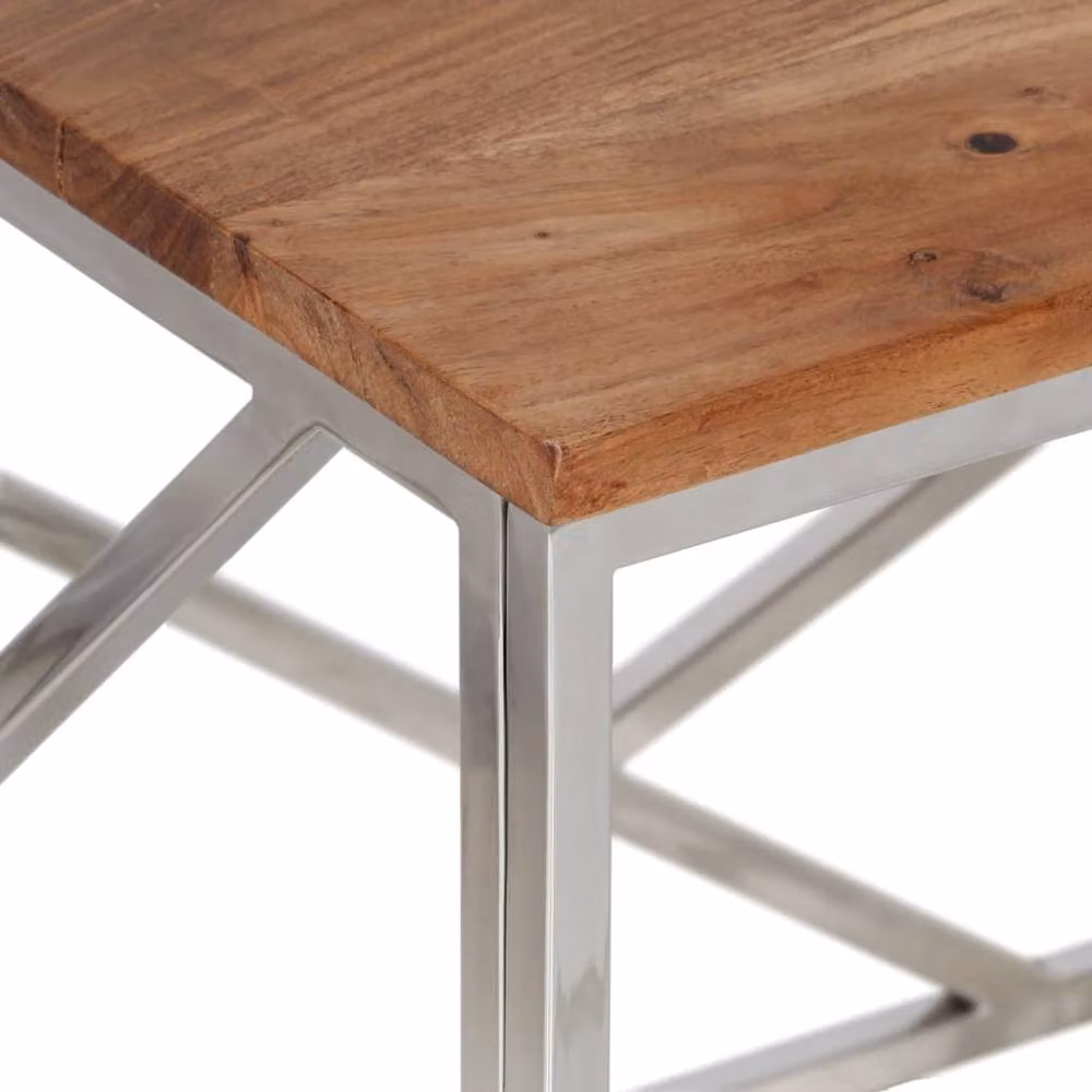 Berkfield Home Rectangular Coffee Table in Silver Stainless Steel and Brown Acacia Wood – 3