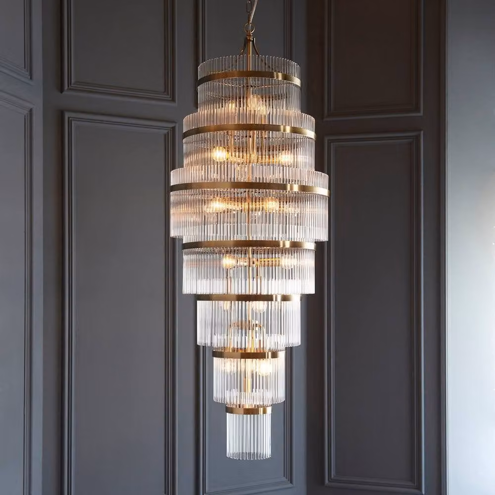 Netlighting Marietta Grand Pendant Light in Gold Brass and Transparent Glass with 21 x E14 Sockets – 2
