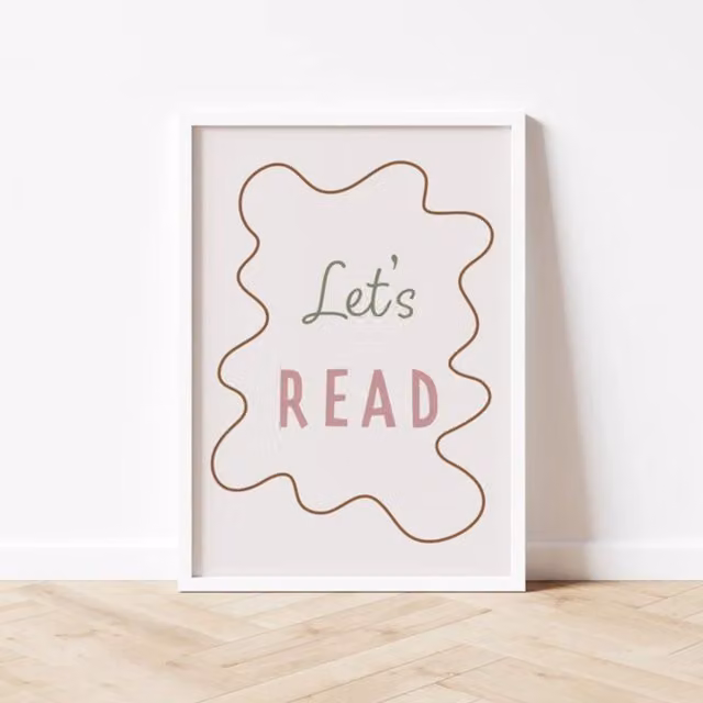 Autumns Corner Let's Read Wavy Edition Typography Print, Dusky Pink, A4 – 1