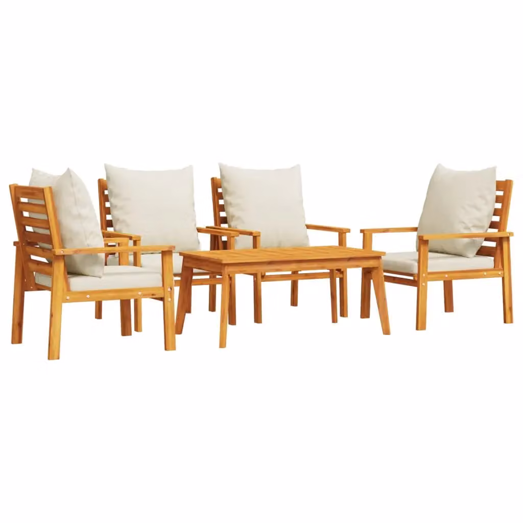 Berkfield Home 5 Piece Garden Lounge Set with Cushions in Brown Solid Acacia Wood – 2