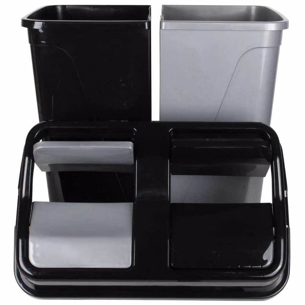 KORVIXA Double Rubbish Waste Separation Bin with Flip Lid, Black, Width: 100 cm – 3