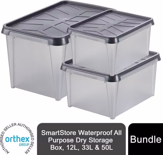 SmartStore Waterproof All-Purpose Dry Storage Box Multipack in Grey and Transparent