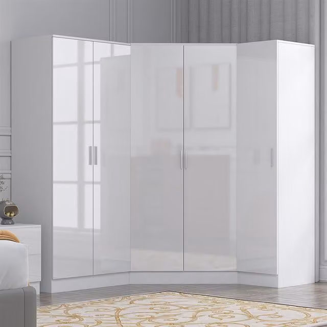 REFLECT Wardrobe Door Bundle: 2 Door Corner, 2 Door Plain and 1 Door Plain in White Gloss and Matt White