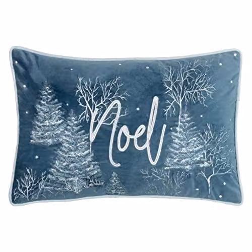 Furn Arcticus Noel Blue Velvet Rectangular Cushion W/D/H: 50 x 30 x 1 cm