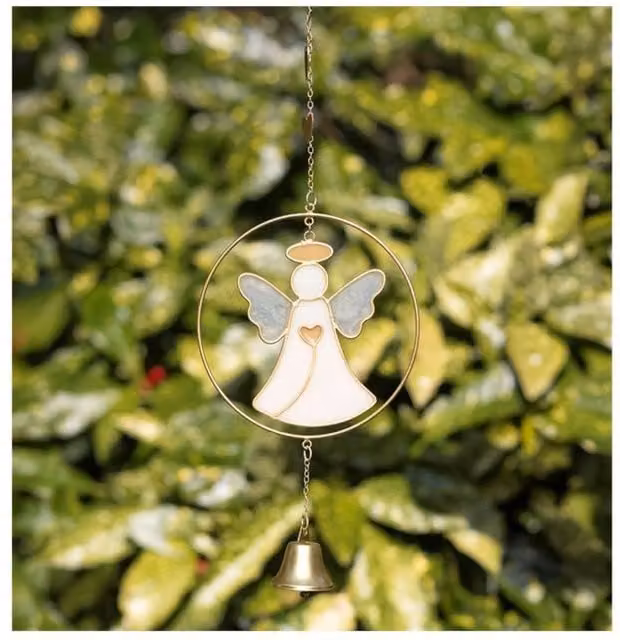 KDMD White and Gold Angel Hanging Decoration with Bell Resin Keepsake Ornament