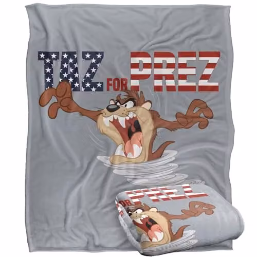 Warner Bros. Looney Tunes Taz For Prez 3 Silky Touch Super Soft Fleece Throw Blanket, Multicolour, W: 127.0 cm x D: 152.4 cm – 1