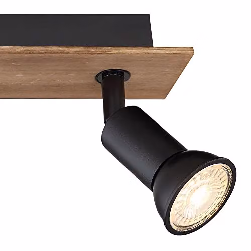 Globo Lighting Industrial Ceiling Spotlight Bar in Brown and Black, Wood and Metal, W: 50 cm, 4x GU10 Bulbs – 3