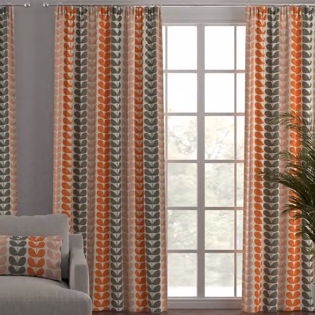 Orla Kiely Trio Stem Made to Measure Blackout Floral Curtain in Persimmon Orange