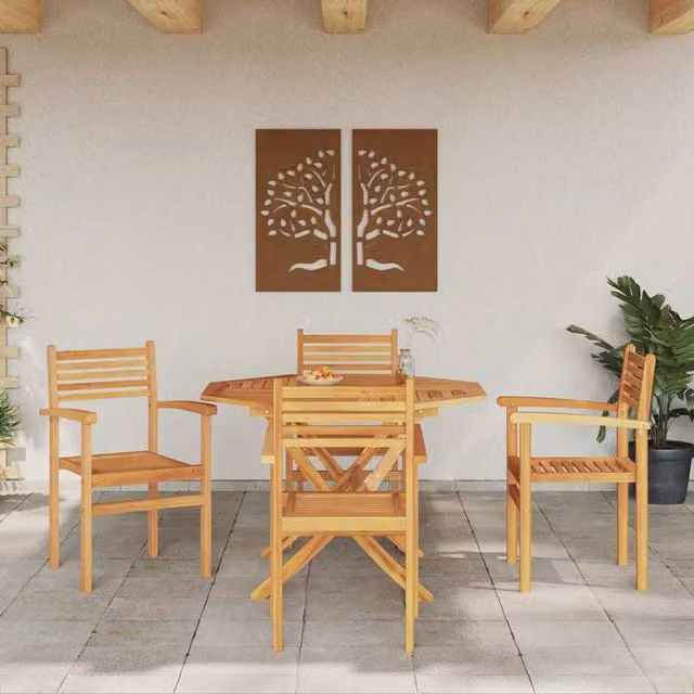 Berkfield Home Set of 4 Brown Teak Wood Stackable Garden Chairs with Armrests W/D/H: 55.5 x 55.5 x 90 cm – 1