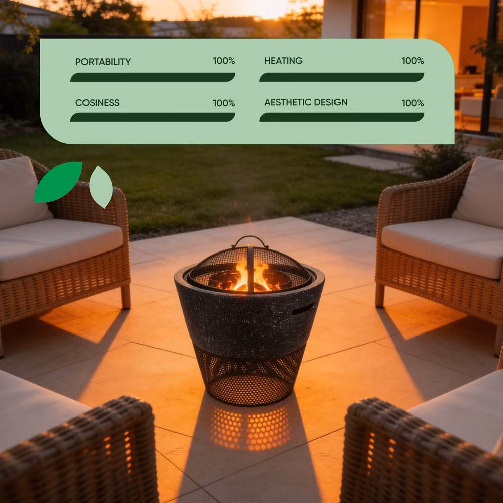 Gardenwize MGO 2 in 1 Round Fire Pit BBQ and Fire Bowl with Log Storage in Dark Grey, W: 54 cm, D: 52 cm, H: 52 cm – 5