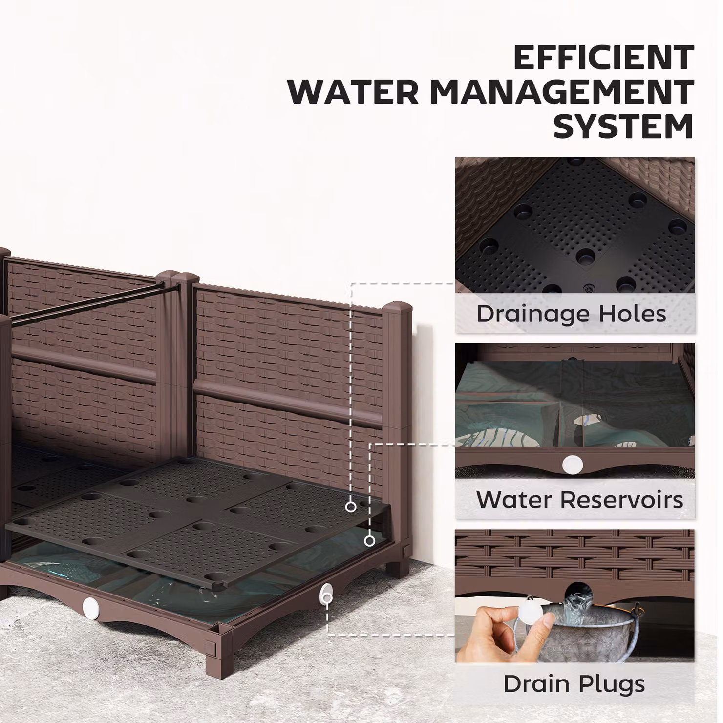 Outsunny Brown Plastic Raised Garden Bed with Legs, Self-Watering Elevated Planter Box with Drainage Holes and Plugs, W/D/H: 80 x 40 x 37 cm – 5